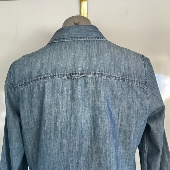 Liz Claiborne Petite Size PL Women Blue Denim Snap Front Shirt Long Sleeve Weste - Picture 8 of 16